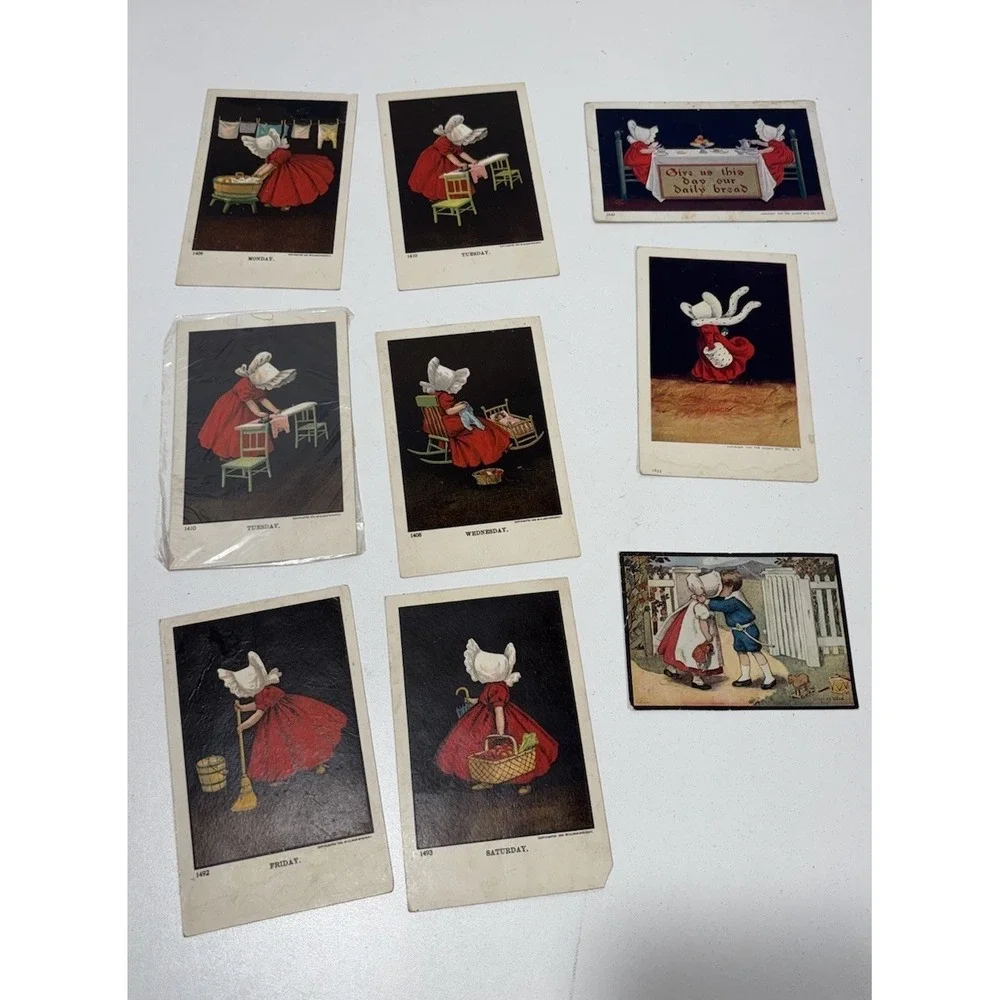 Lot Women postcard Sunbonnet Girls Days of the‎ Week Ullman Vintage